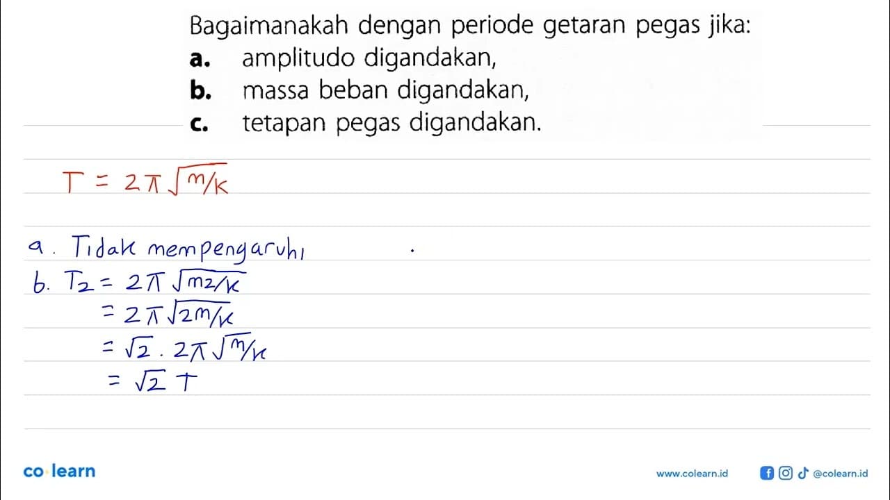 Bagaimanakah dengan periode getaran pegas jika: a.