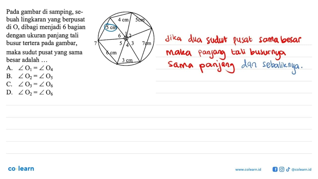 Pada gambar di samping, sebuah lingkaran yang berpusat di