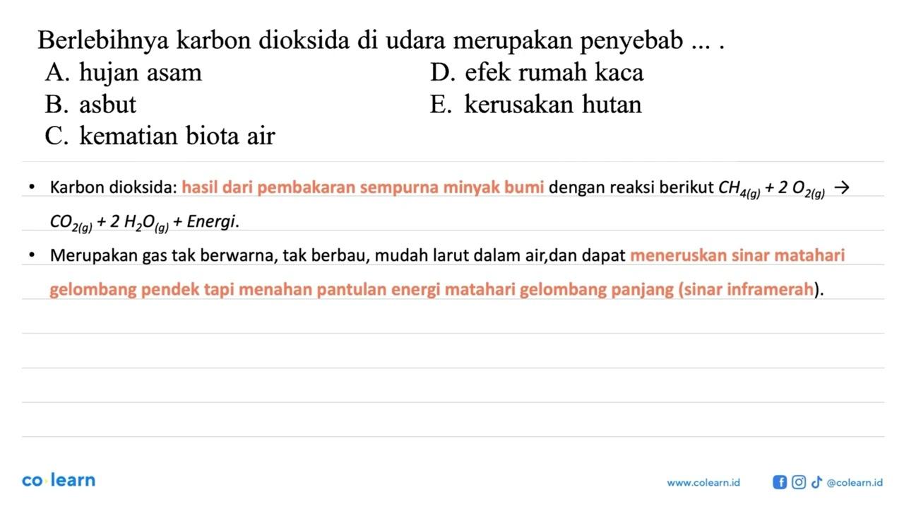 Berlebihnya karbon dioksida di udara merupakan penyebab ...