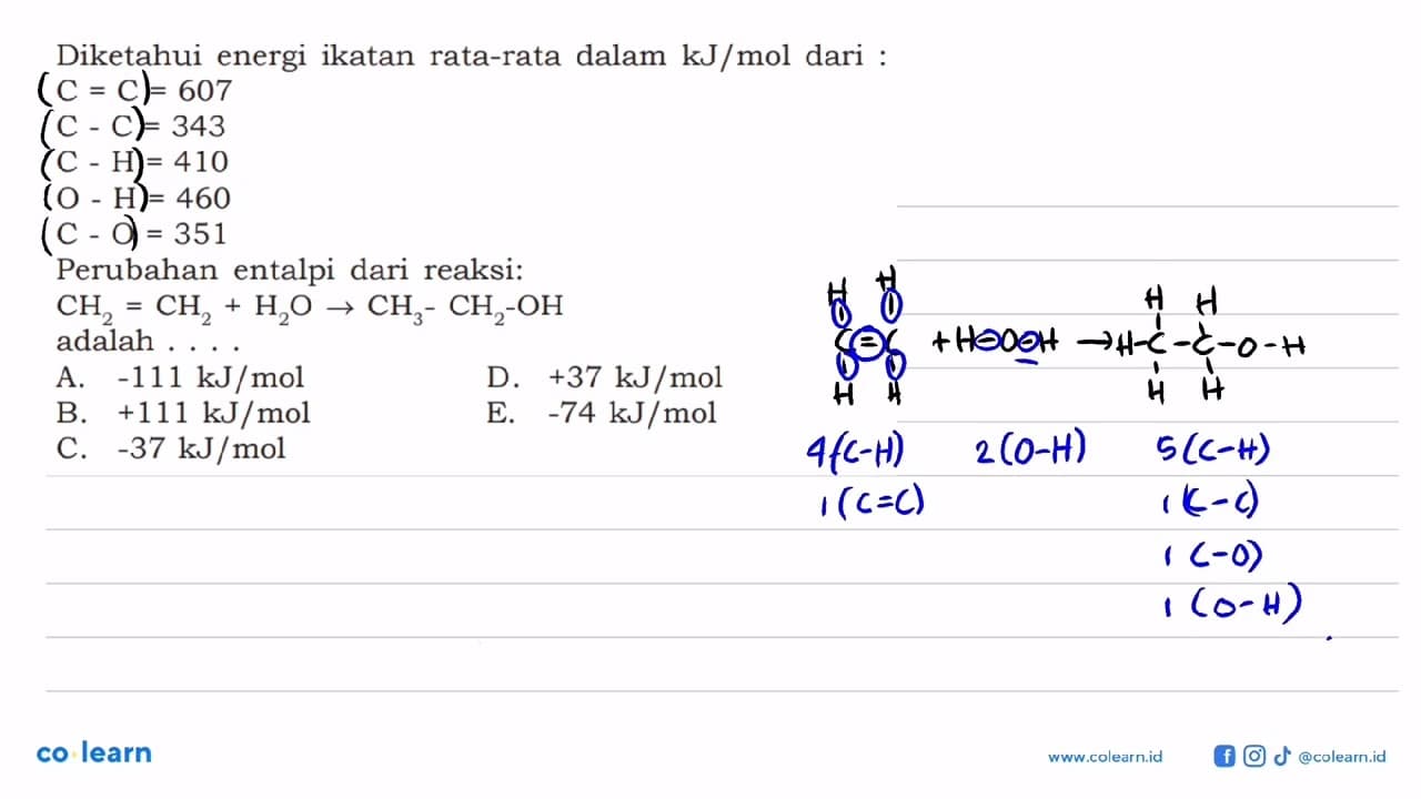 Diketahui energi ikatan rata-rata dalam kJ/mol dari :