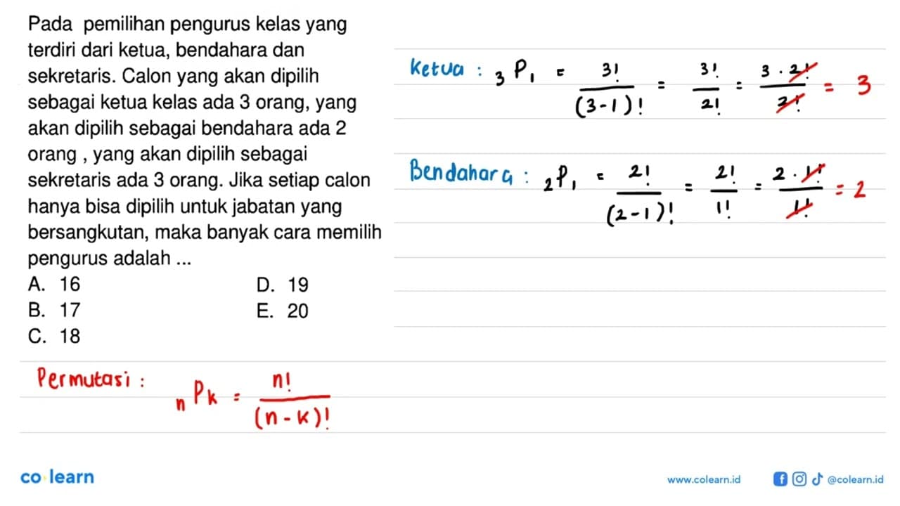 Pada pemilihan pengurus kelas yang terdiri dari ketua,