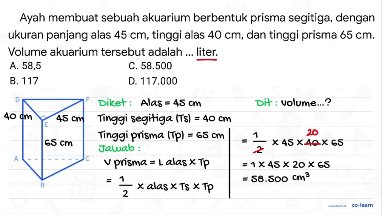 Ayah membuat sebuah akuarium berbentuk prisma segitiga,