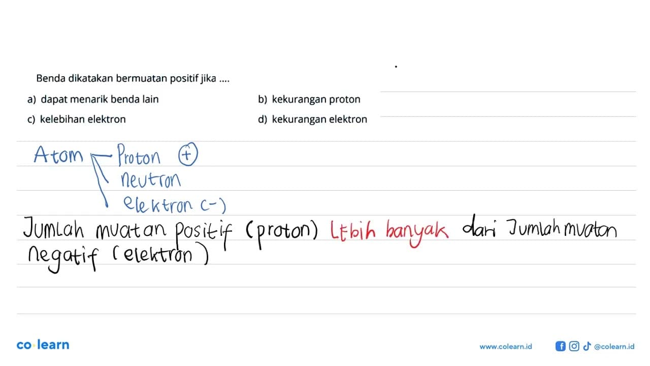 Benda dikatakan bermuatan positif jika ....a) dapat menarik