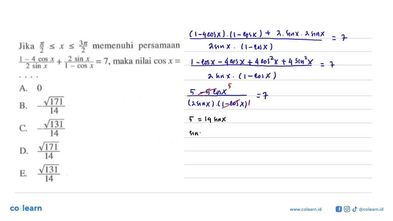 Jika pi/2<=x<=3pi/2 memenuhi persamaan