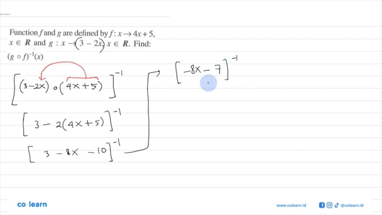 Function f and g are defined by f: x -> 4x+5, x e R and g: