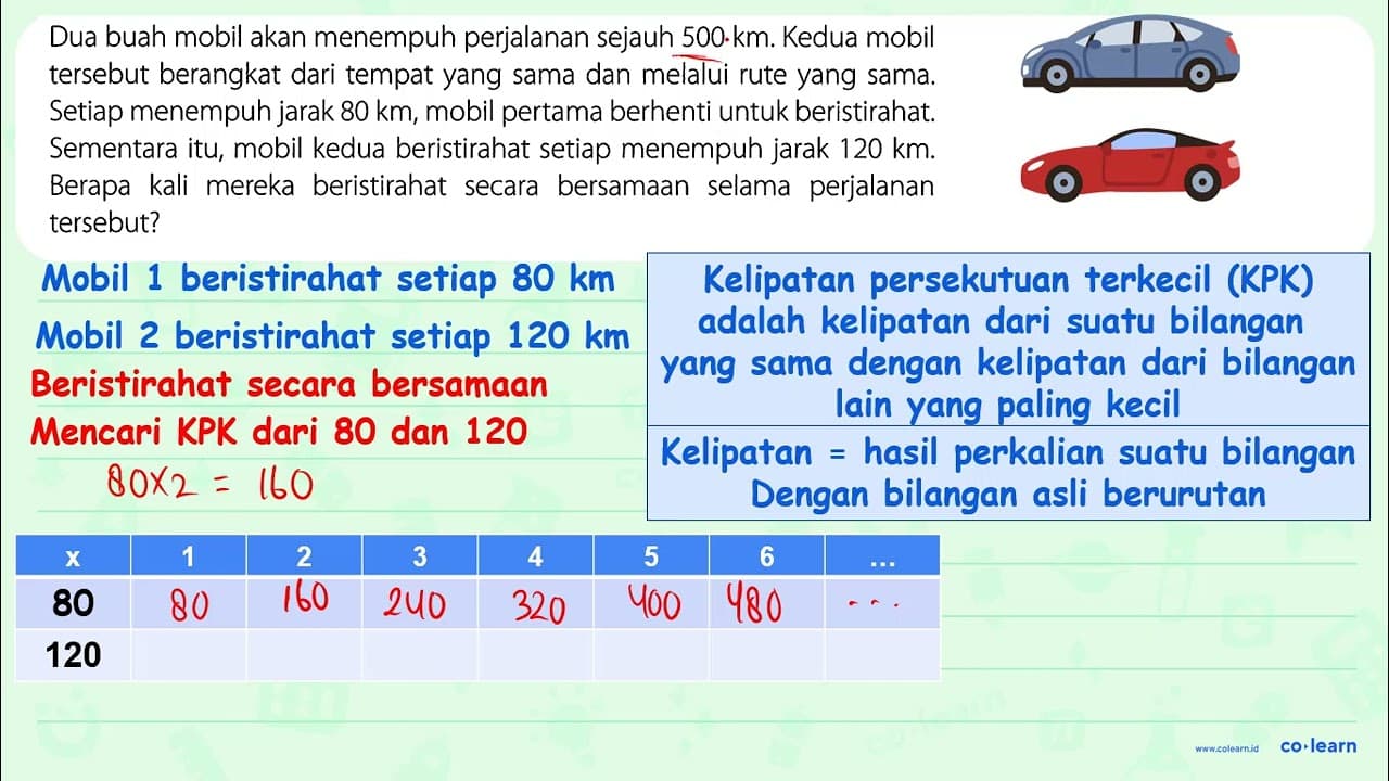 Dua buah mobil akan menempuh perjalanan sejauh 500 ~km .