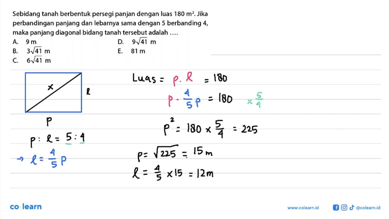 Sebidang tanah berbentuk persegi panjang dengan luas 180