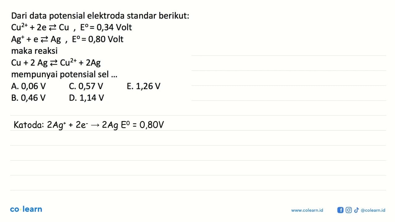 Dari data potensial elektroda standar berikut: