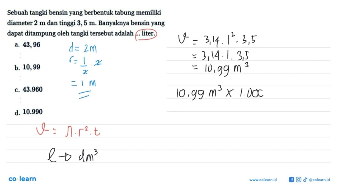 Sebuah tangki bensin yang berbentuk tabung memiliki