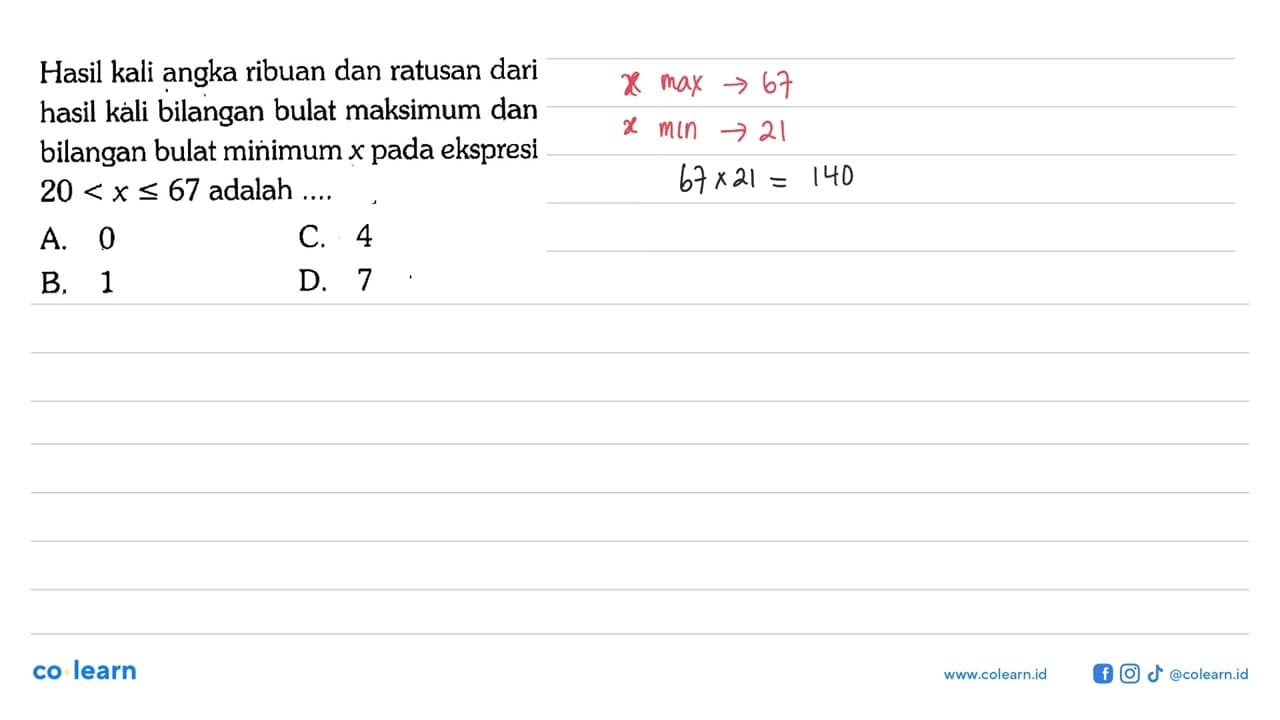 Hasil kali angka ribuan dan ratusan dari hasil kali