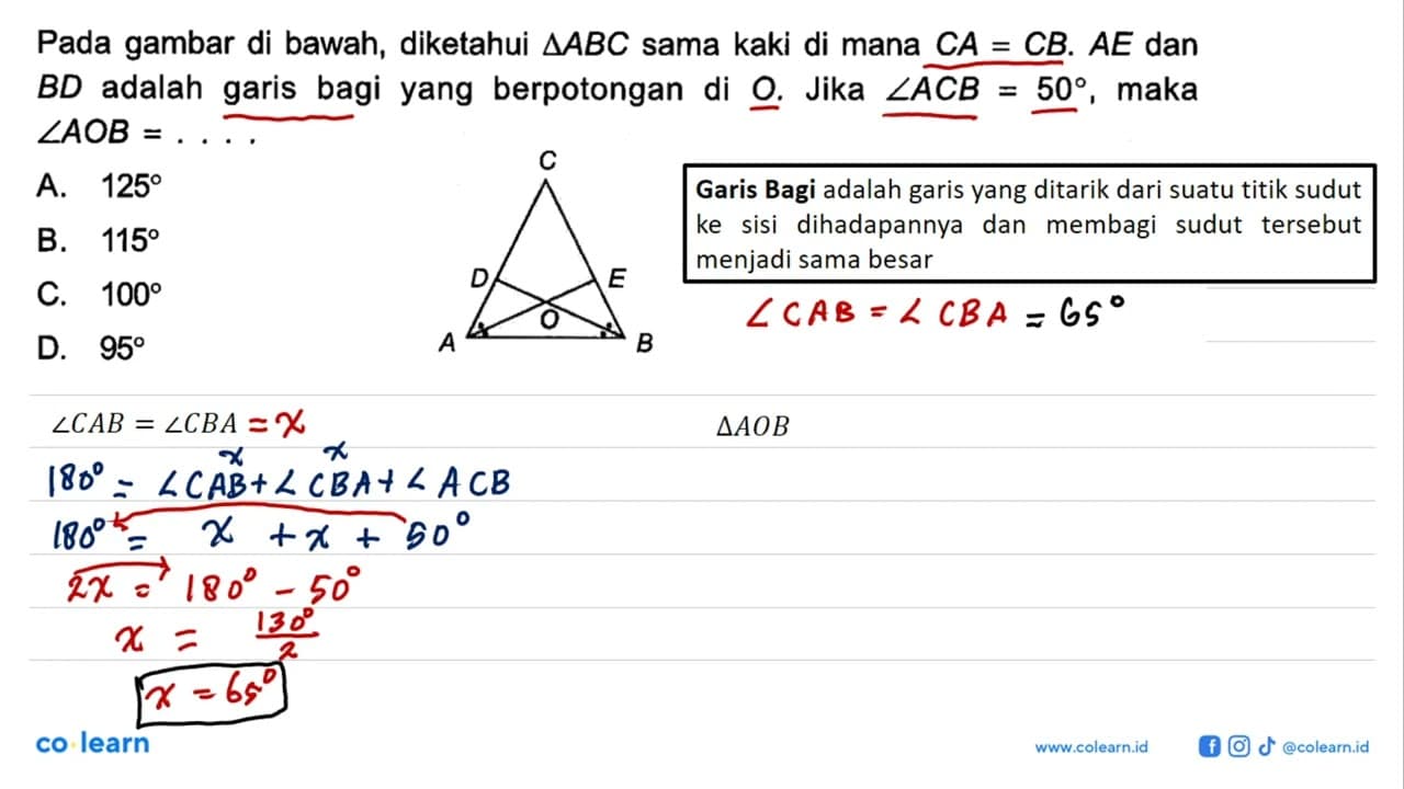 Pada gambar di bawah, diketahui segitiga ABC sama kaki di