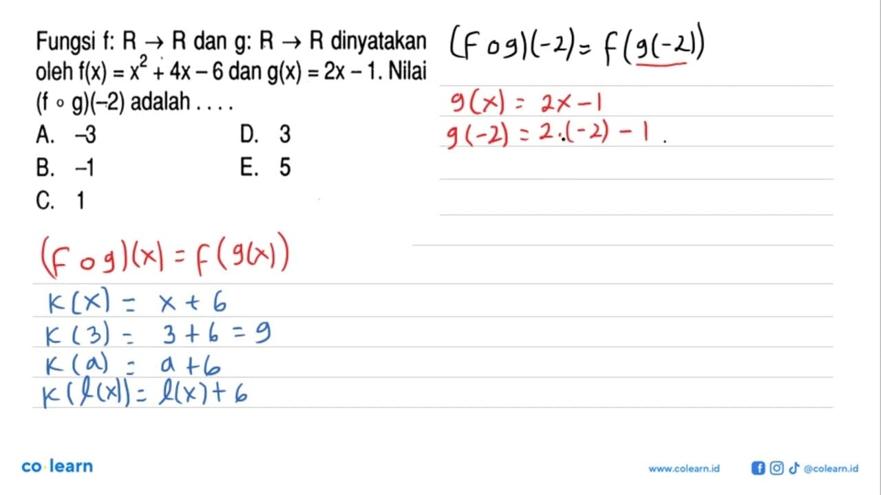 Fungsi f: R->R dan g:R->R dinyatakan oleh f(x)=x^2+4x-6 dan