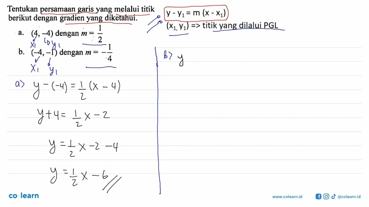 Tentukan persamaan garis yang melalui titik berikut dengan