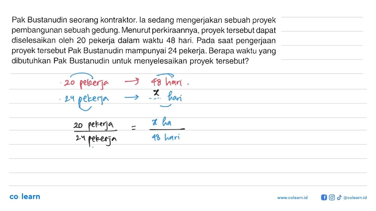 Pak Bustanudin seorang kontraktor. la sedang mengerjakan