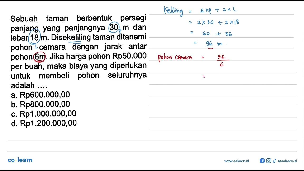 Sebuah taman berbentuk persegi panjang yang panjangnya 30 m