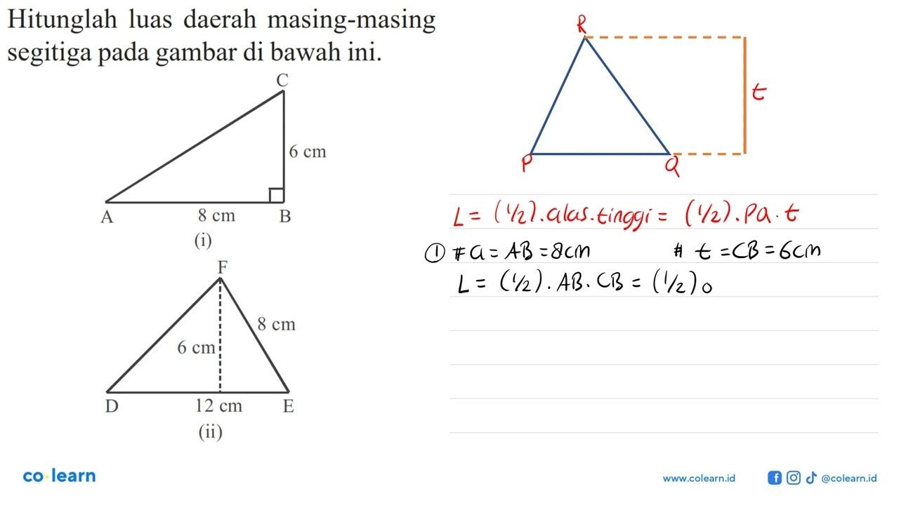 Hitunglah luas daerah masing-masing segitiga pada gambar di