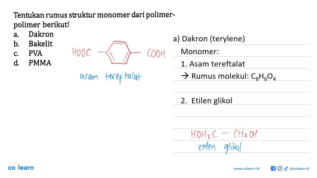 Tentukan rumus struktur monomer dari polimerpolimer