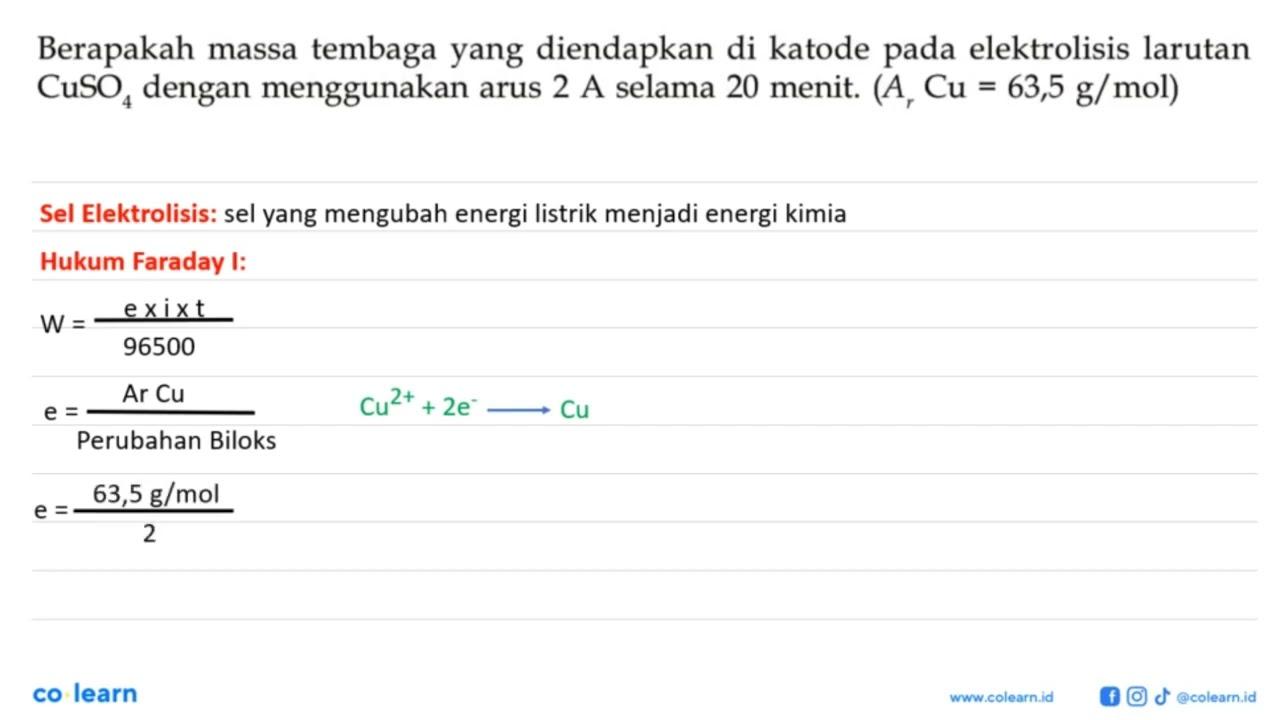 Berapakah massa tembaga yang diendapkan di katode pada