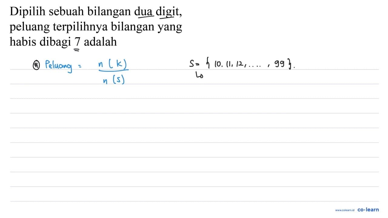 Dipilih sebuah bilangan dua digit, peluang terpilihnya