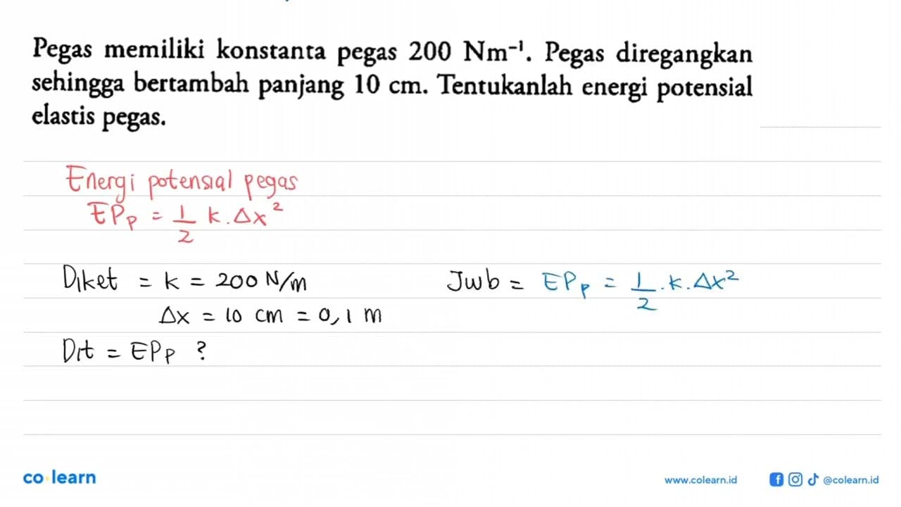 Pegas memiliki konstanta pegas 200 Nm^(-1). Pegas