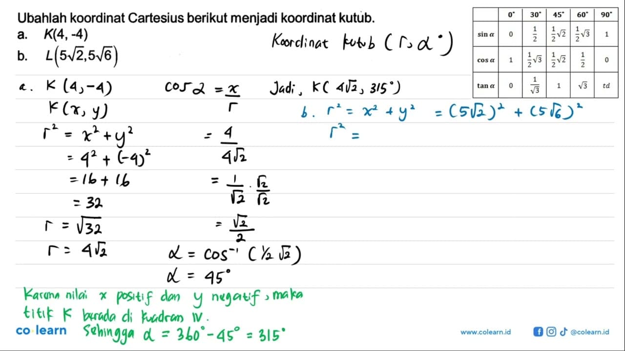 Ubahlah koordinat Cartesius berikut menjadi koordinat