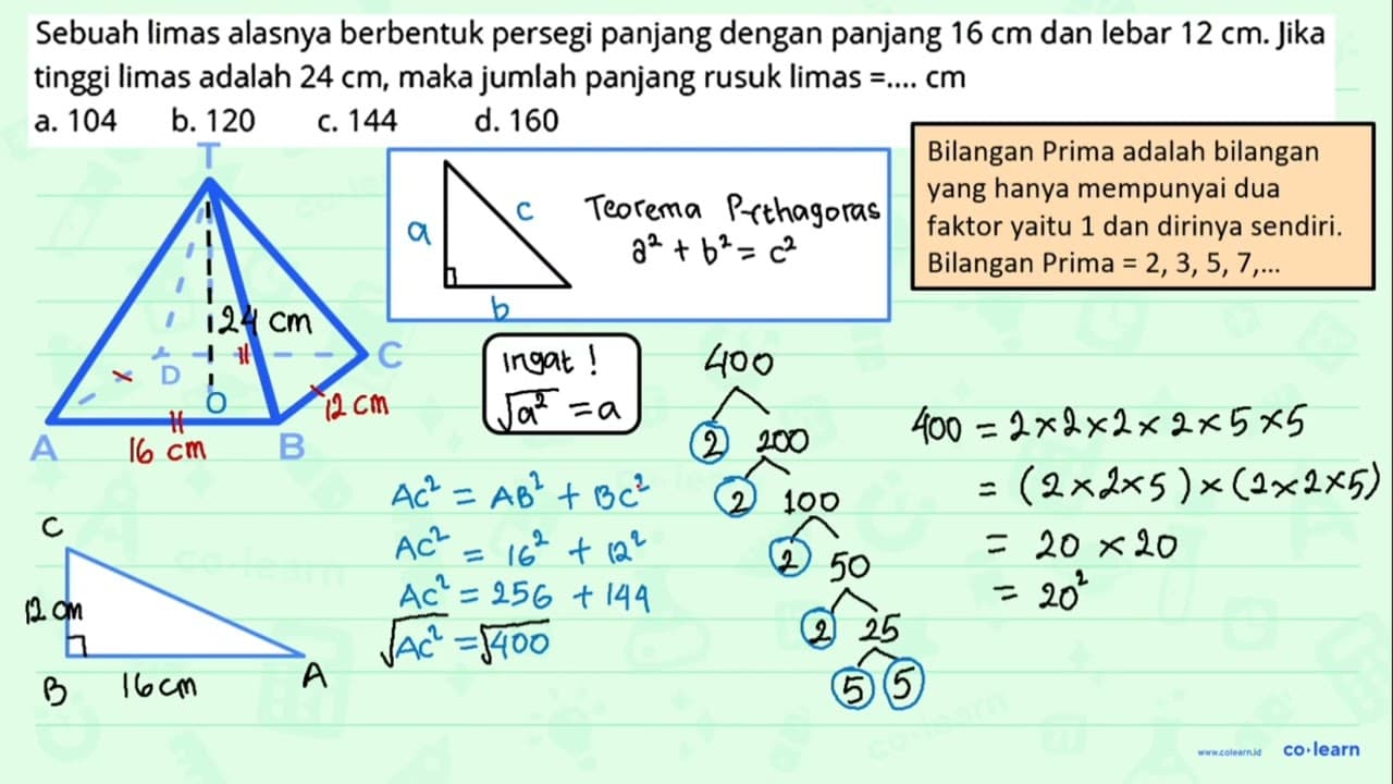 Sebuah limas alasnya berbentuk persegi panjang dengan