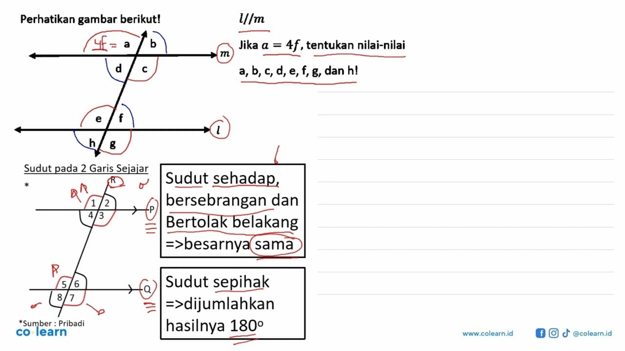 Perhatikan gambar berikut! l//m Jika a=4f, tentukan