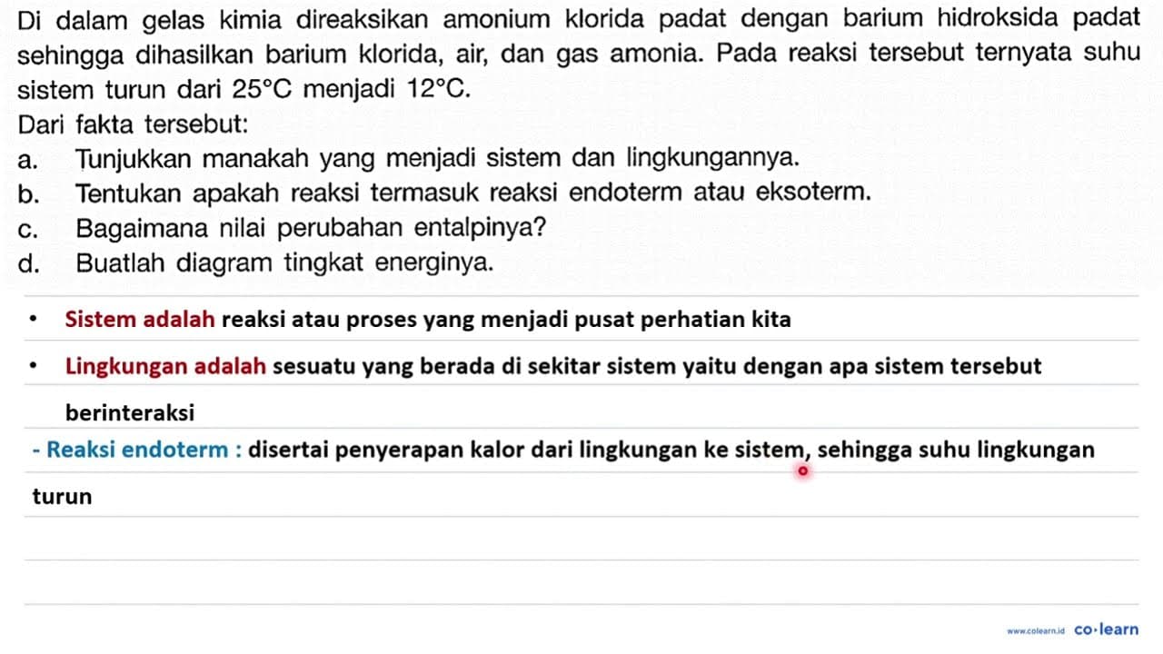 Di dalam gelas kimia direaksikan amonium klorida pada