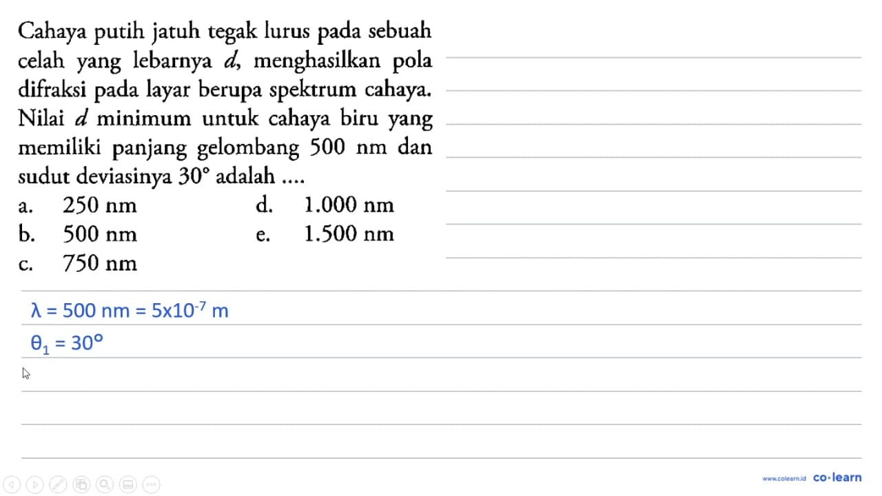 Cahaya putih jatuh tegak lurus pada sebuah celah yang