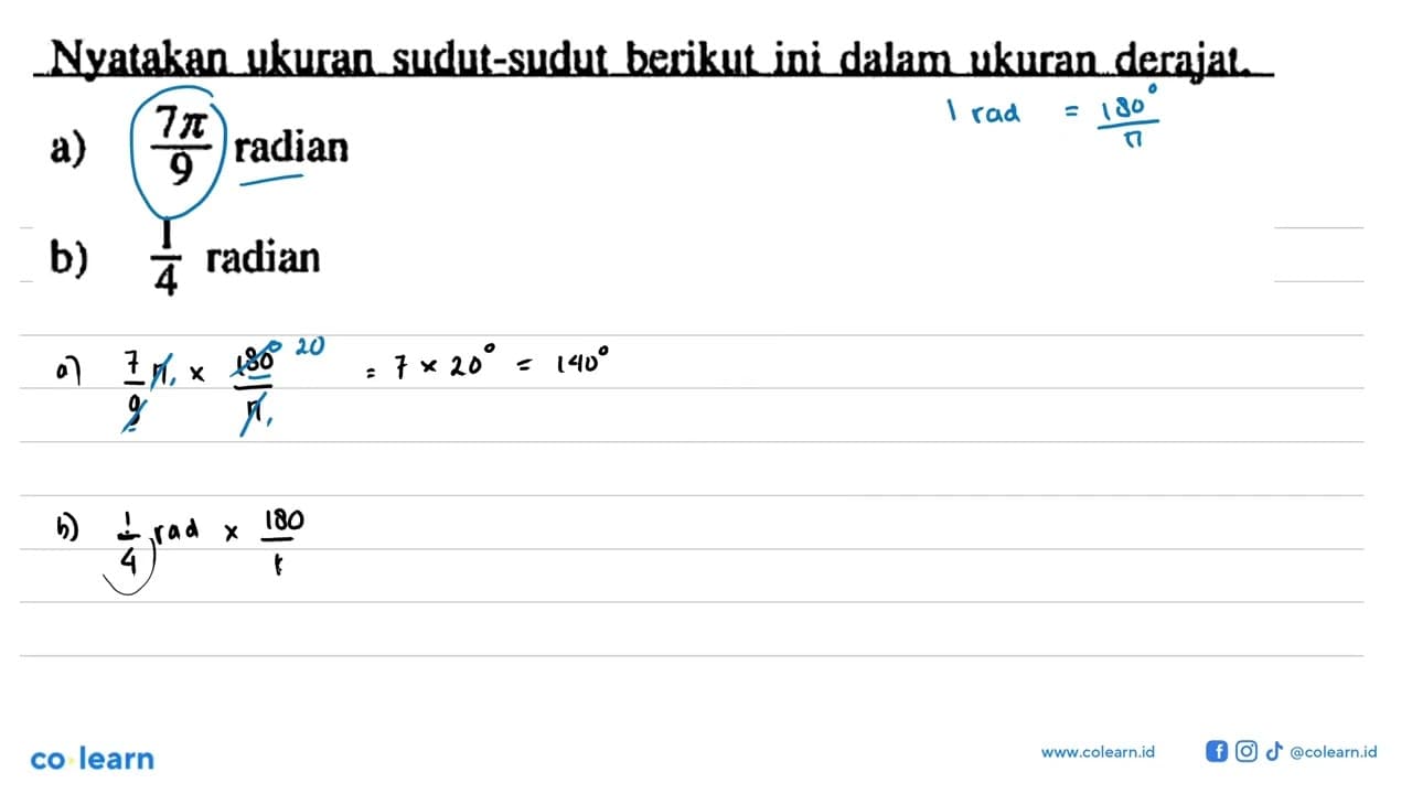 Nyatakan ukuran sudut-sudut berikut ini dalam ukuran