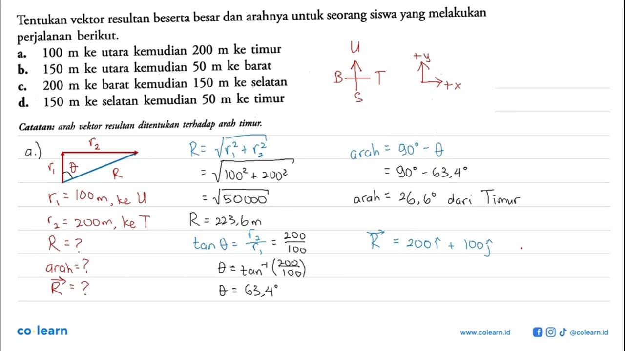 Tentukan vektor resultan beserta besar dan arahnya untuk