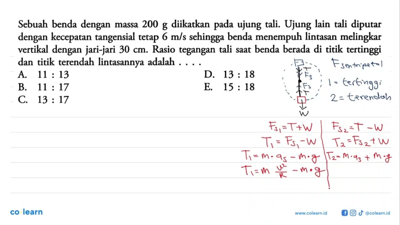 Sebuah benda dengan massa 200 g diikatkan pada ujung tali.