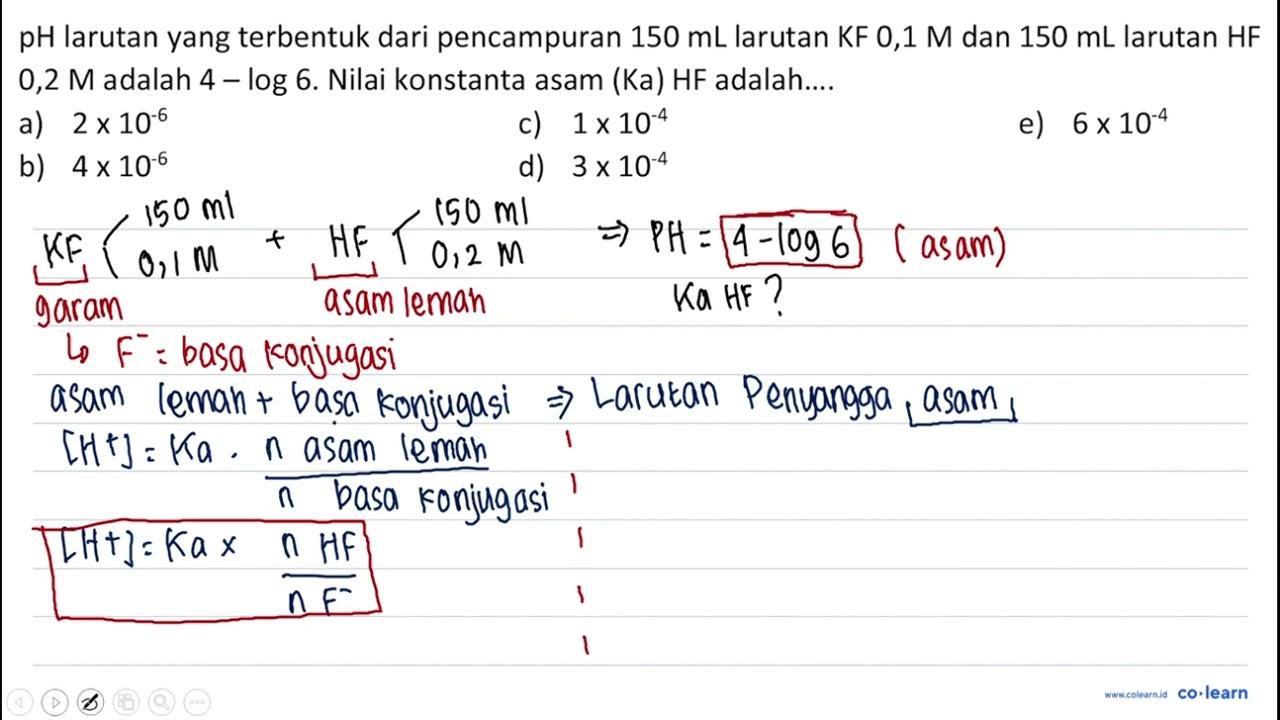 pH larutan yang terbentuk dari pencampuran 150 mL larutan