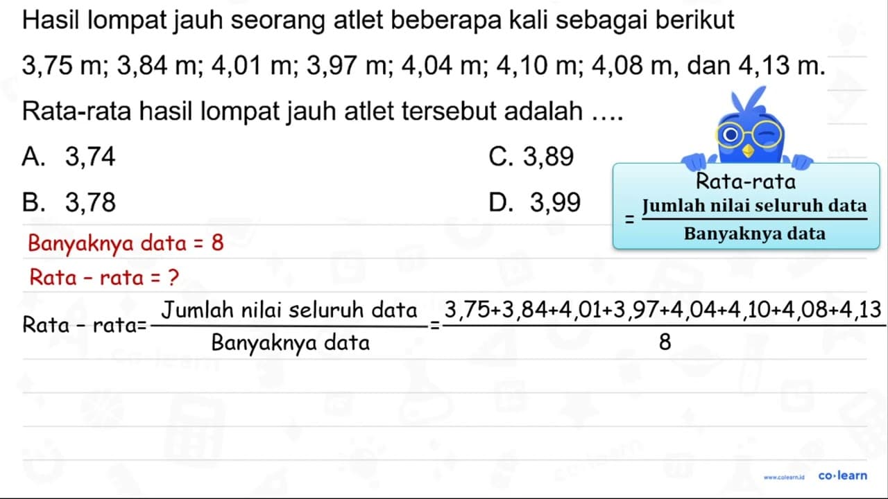 Hasil lompat jauh seorang atlet beberapa kali sebagai