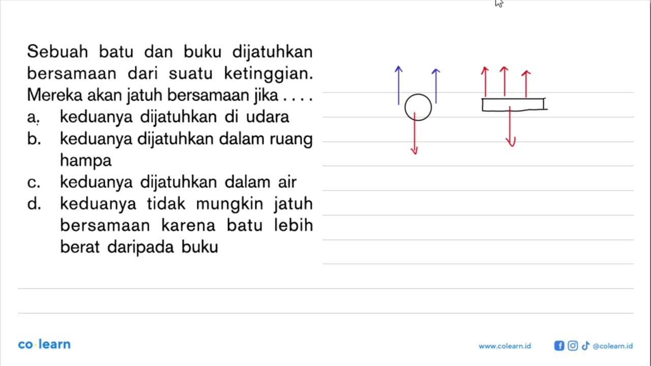 Sebuah batu dan buku dijatuhkan bersamaan dari suatu