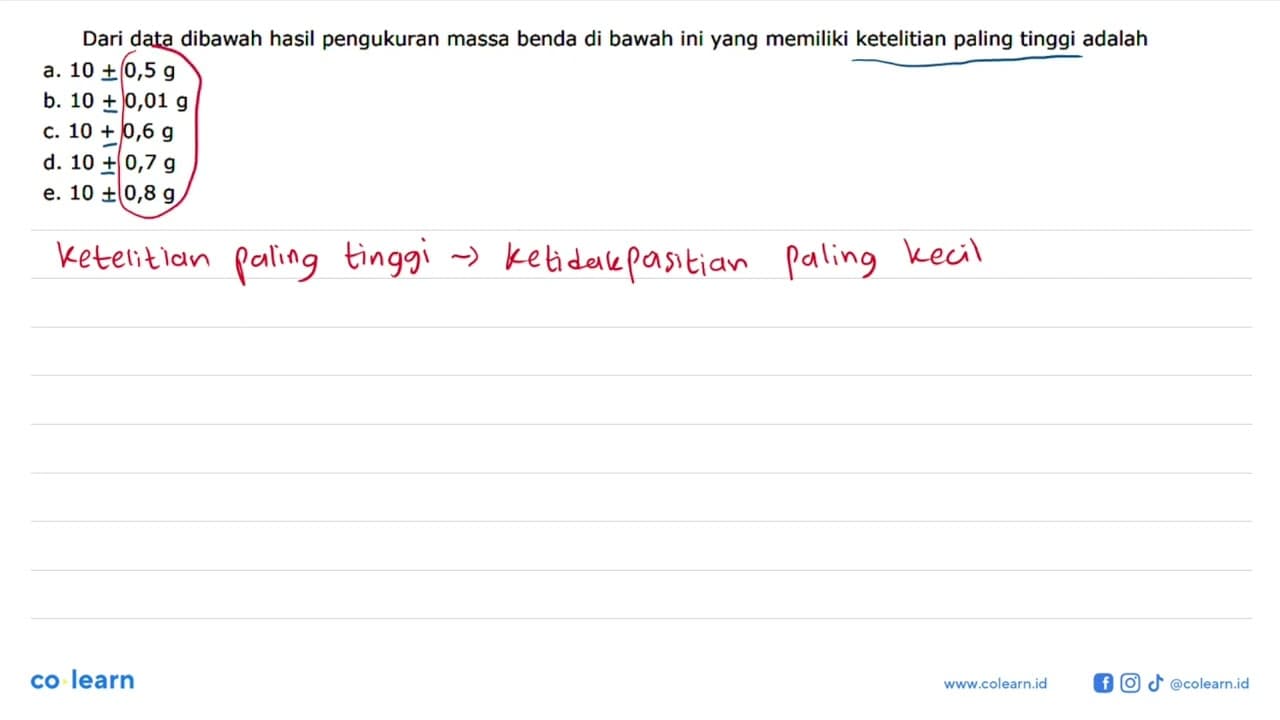 Dari data dibawah hasil pengukuran massa benda di bawah ini