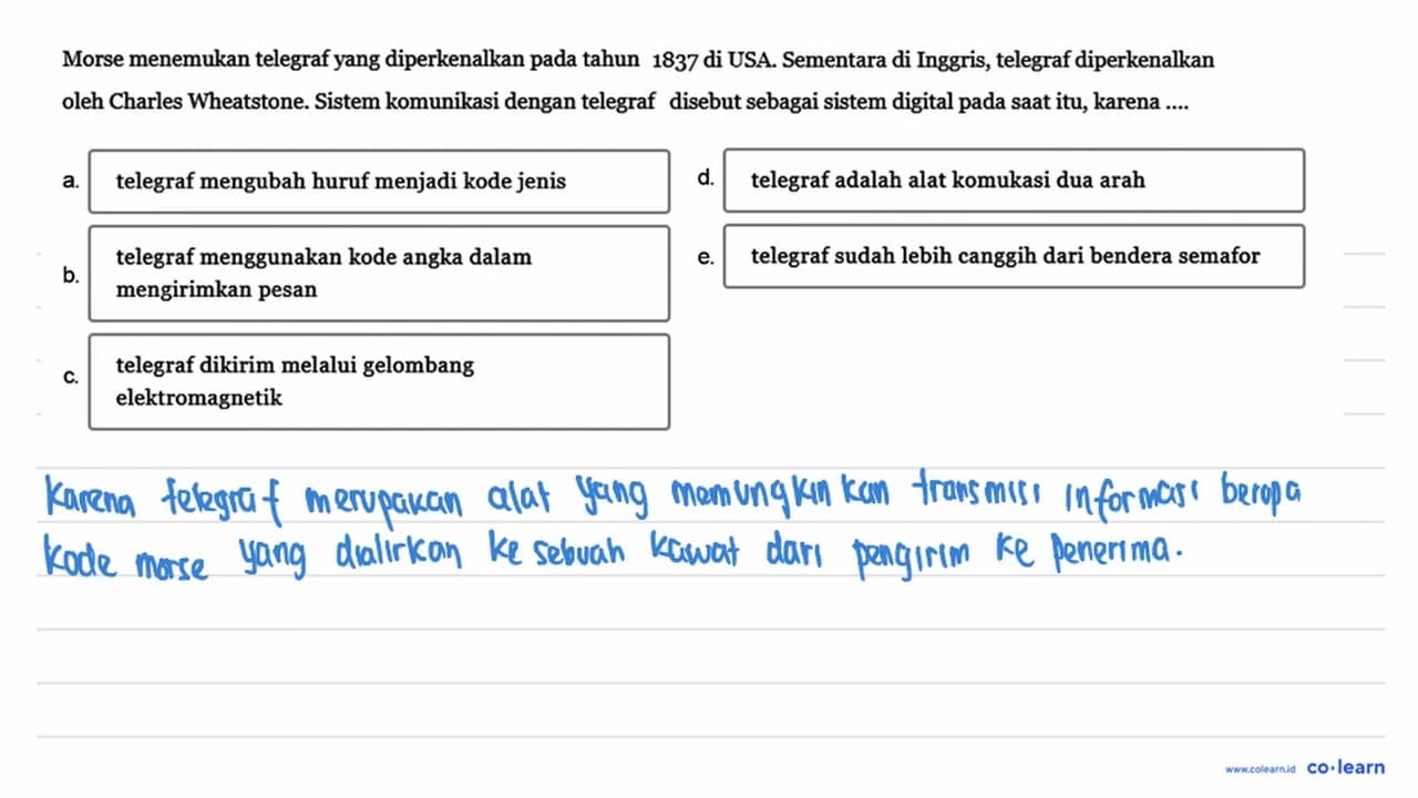 Morse menemukan telegraf yang diperkenalkan pada tahun 1837