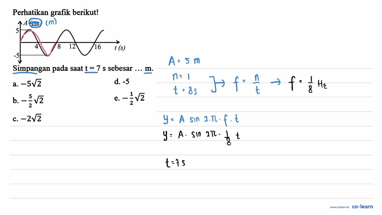 Perhatikan grafik berikut! A (cm) 5 4 8 12 16 t (s) -5