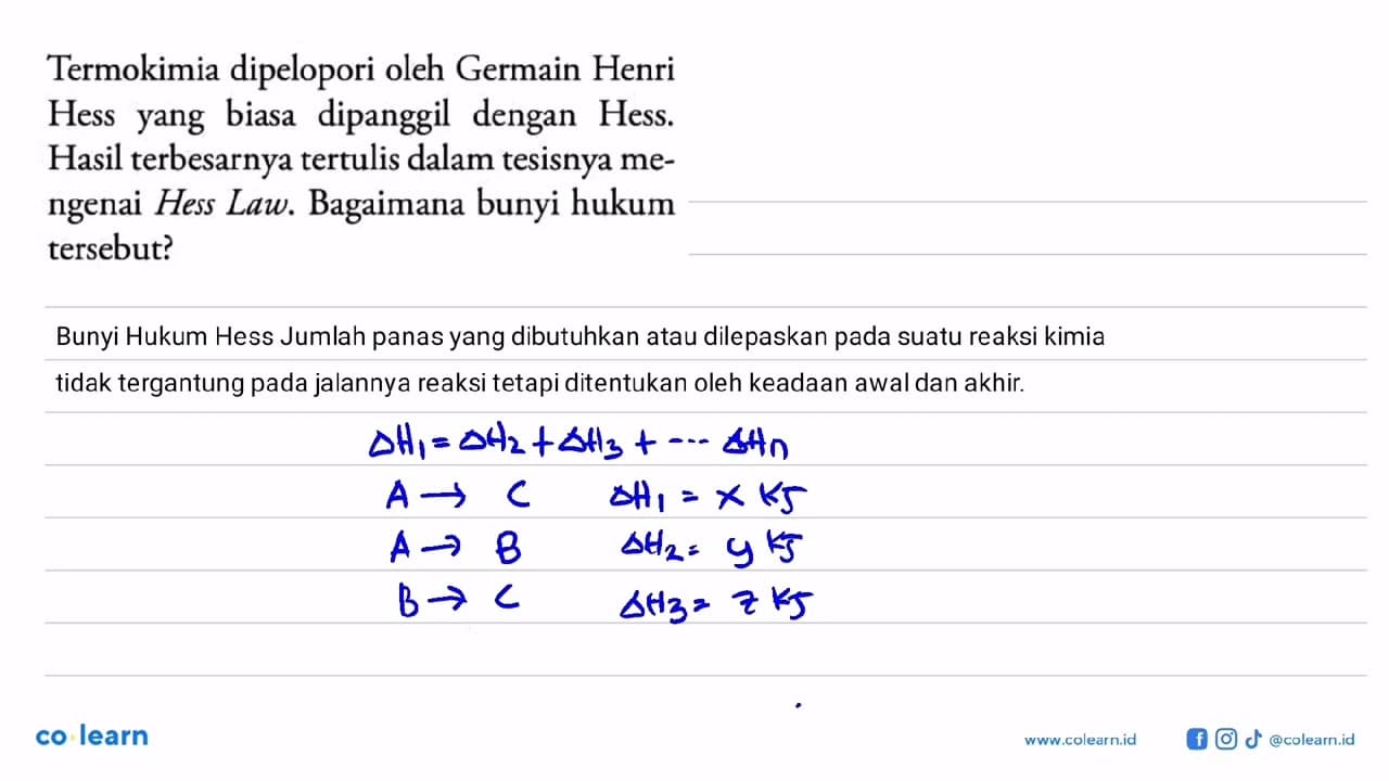 Termokimia dipelopori oleh Germain Henri Hess yang biasa