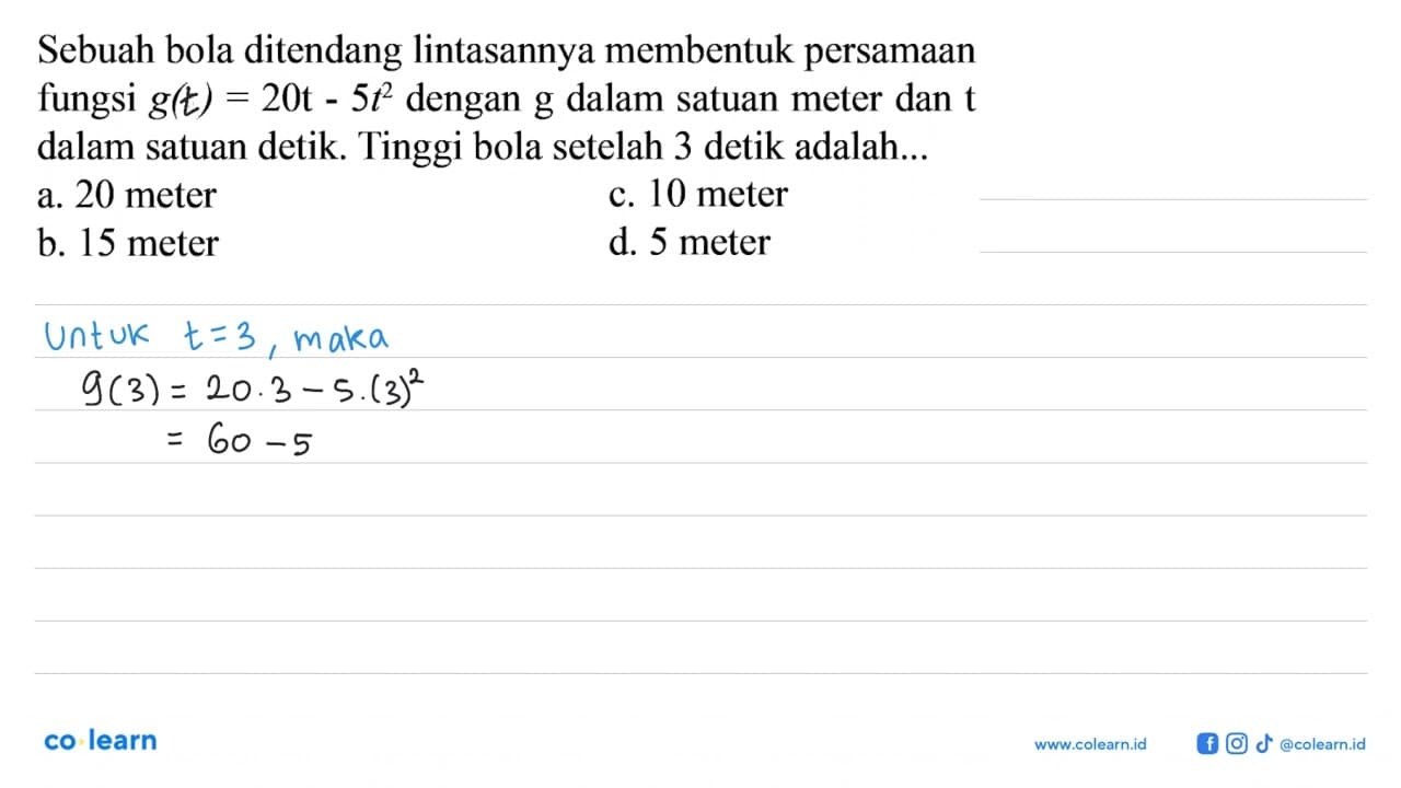 Sebuah bola ditendang lintasannya membentuk persamaan