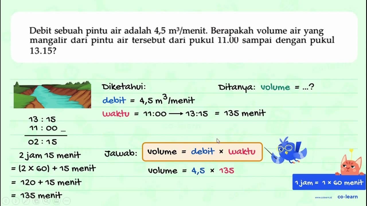 Debit sebuah pintu air adalah 4,5 m^3 /menit. Berapakah