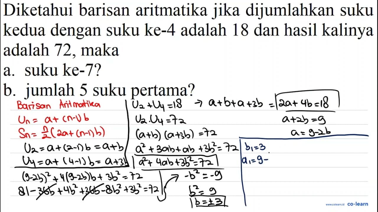 Diketahui barisan aritmatika jika dijumlahkan suku kedua