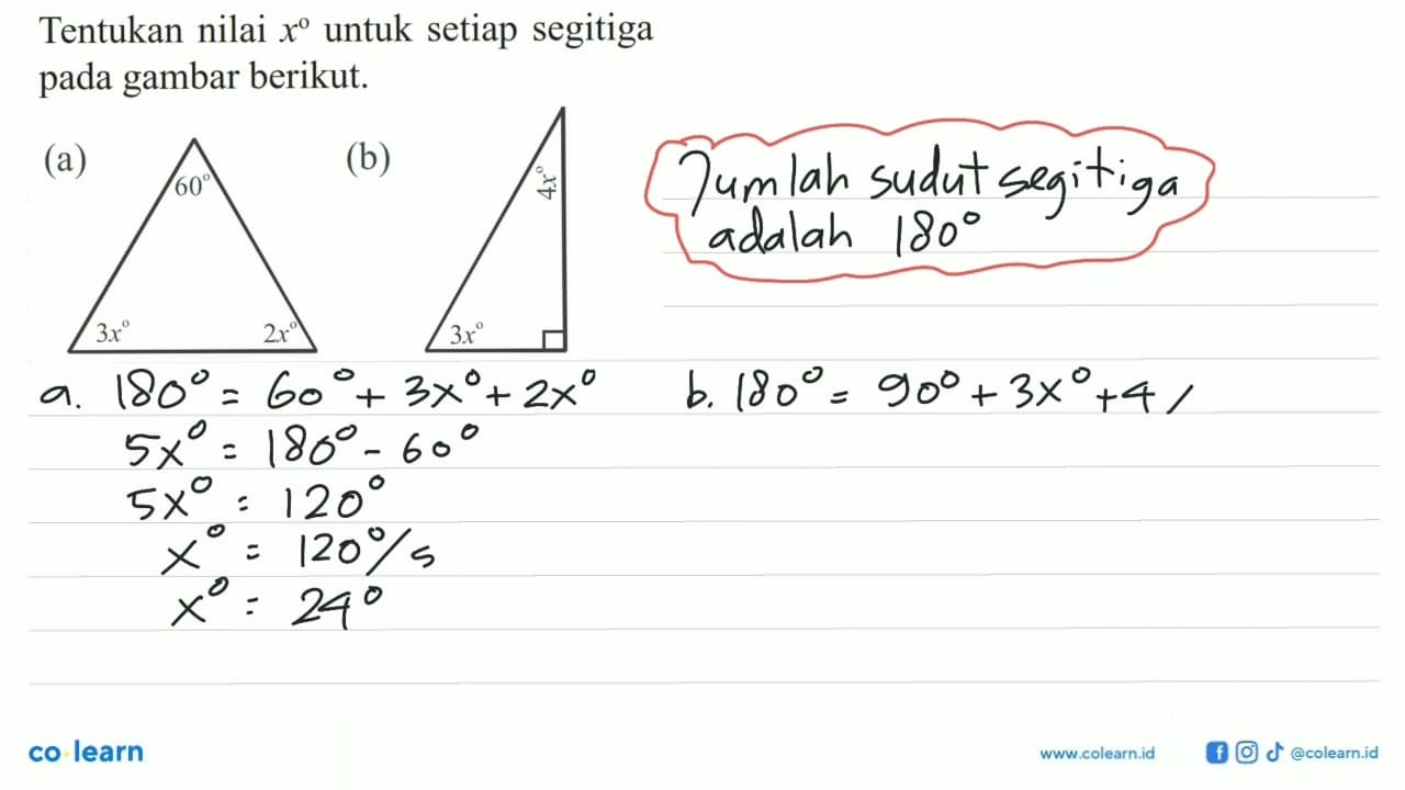 Tentukan nilai x untuk setiap segitiga pada gambar