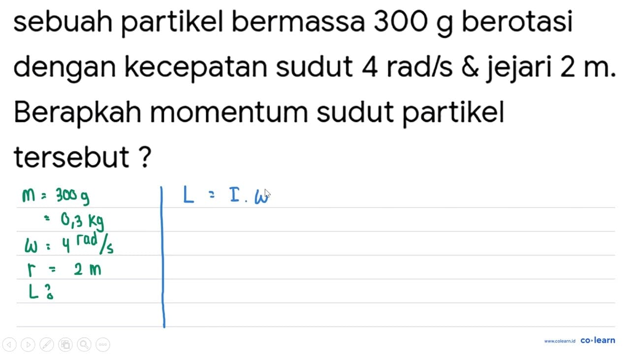 sebuah partikel bermassa 300 g berotasi dengan kecepatan