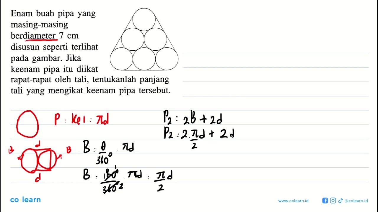 Enam buah pipa yang masing-masing berdiameter 7 cm disusun