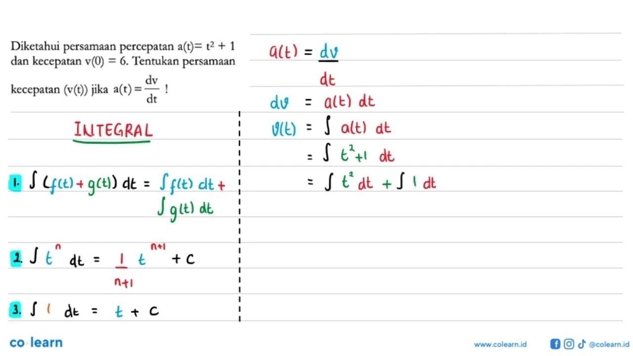 Diketahui persamaan percepatan a(t)=t^2+1 dan kecepatan