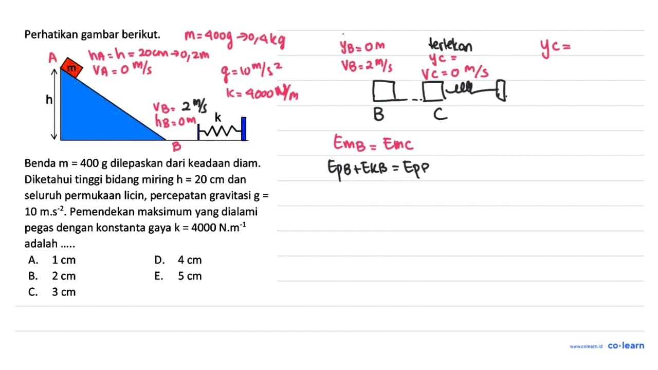 Perhatikan gambar berikut. Benda m=400 ~g dilepaskan dari