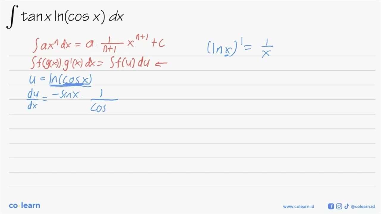 integral tan x ln (cos x) dx