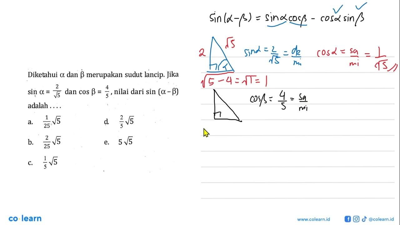 Diketahui alpha dan beta merupakan sudut lancip. Jika sin