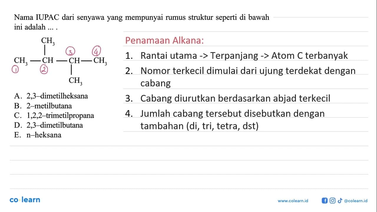 Nama IUPAC dari senyawa yang mempunyai rumus struktur